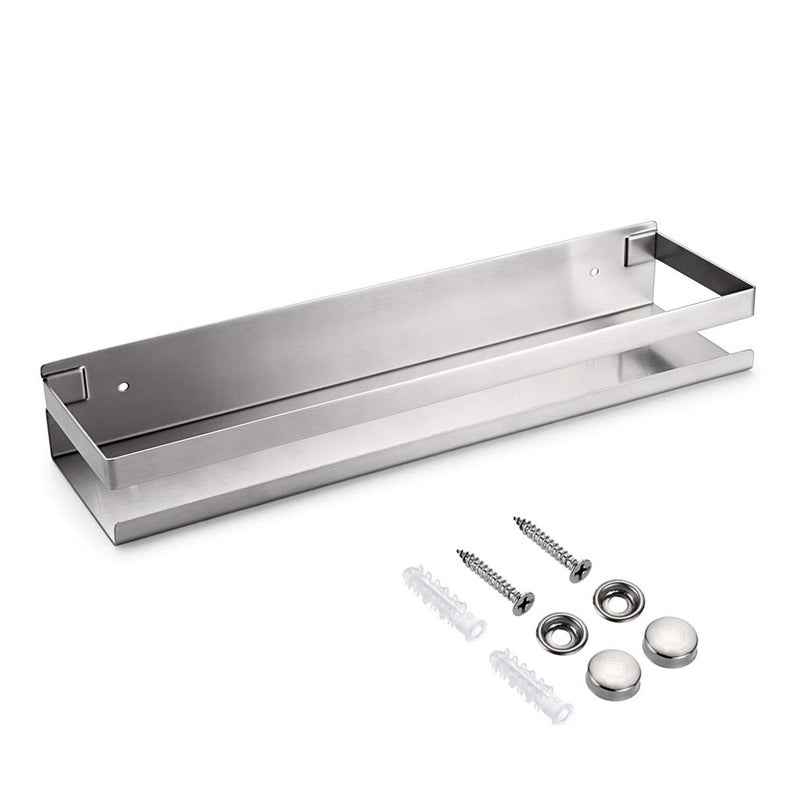 OwnMy Bathroom Shower Shelf Stainless Steel Bath Kitchen Basket Shower Caddy Rack, Rustproof Metal Bathroom Storage Floating Shelves Wall Mounted Shower Corner Rectangular Shelf - 16 Inch Silver - Image 1